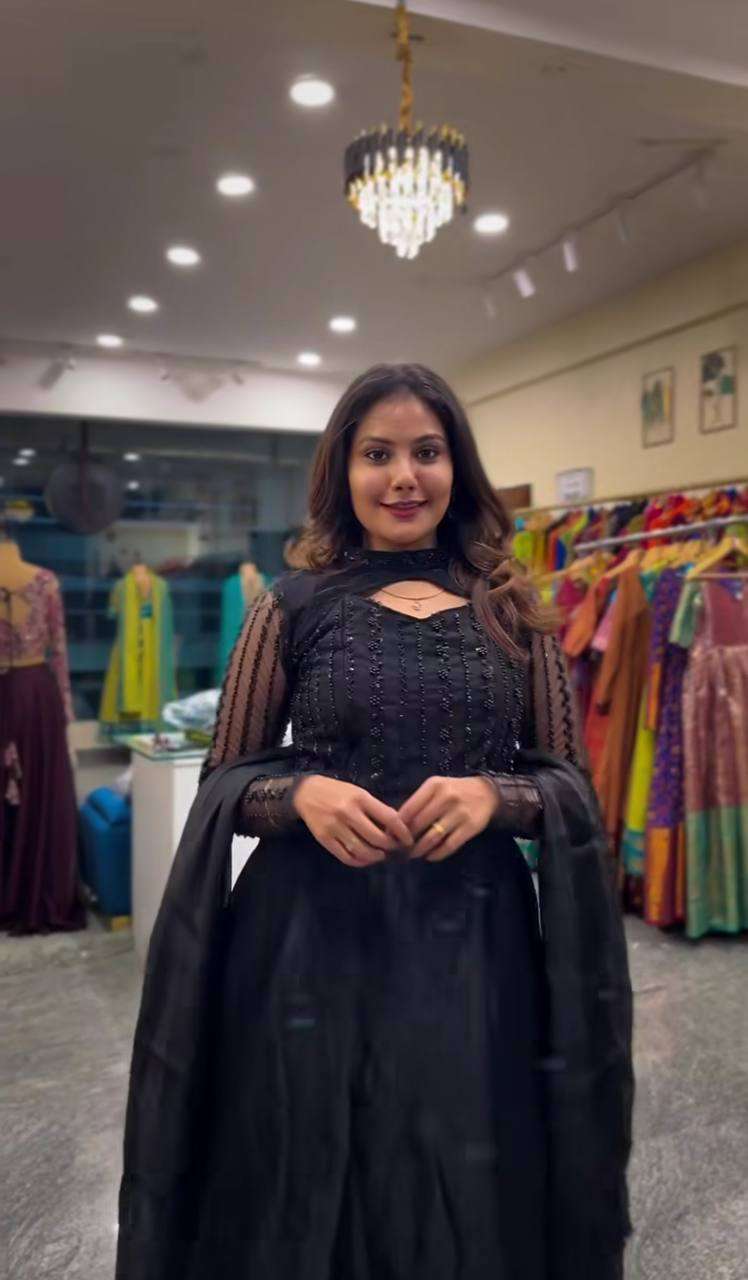 Women's Silk Heavy Embroidery Sequence Work Long Anarkali Kurti With Pant and Dupatta Set - Image 2